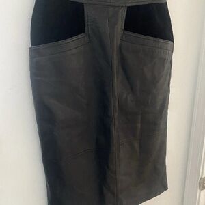 Vintage Breco’s Charcoal Leather Pencil Skirt with Velvet Accents